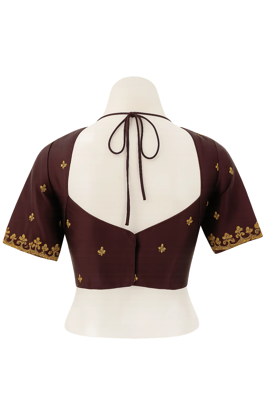 Designer Wine Embroidered Silk Padded Saree Blouse with Back Dori