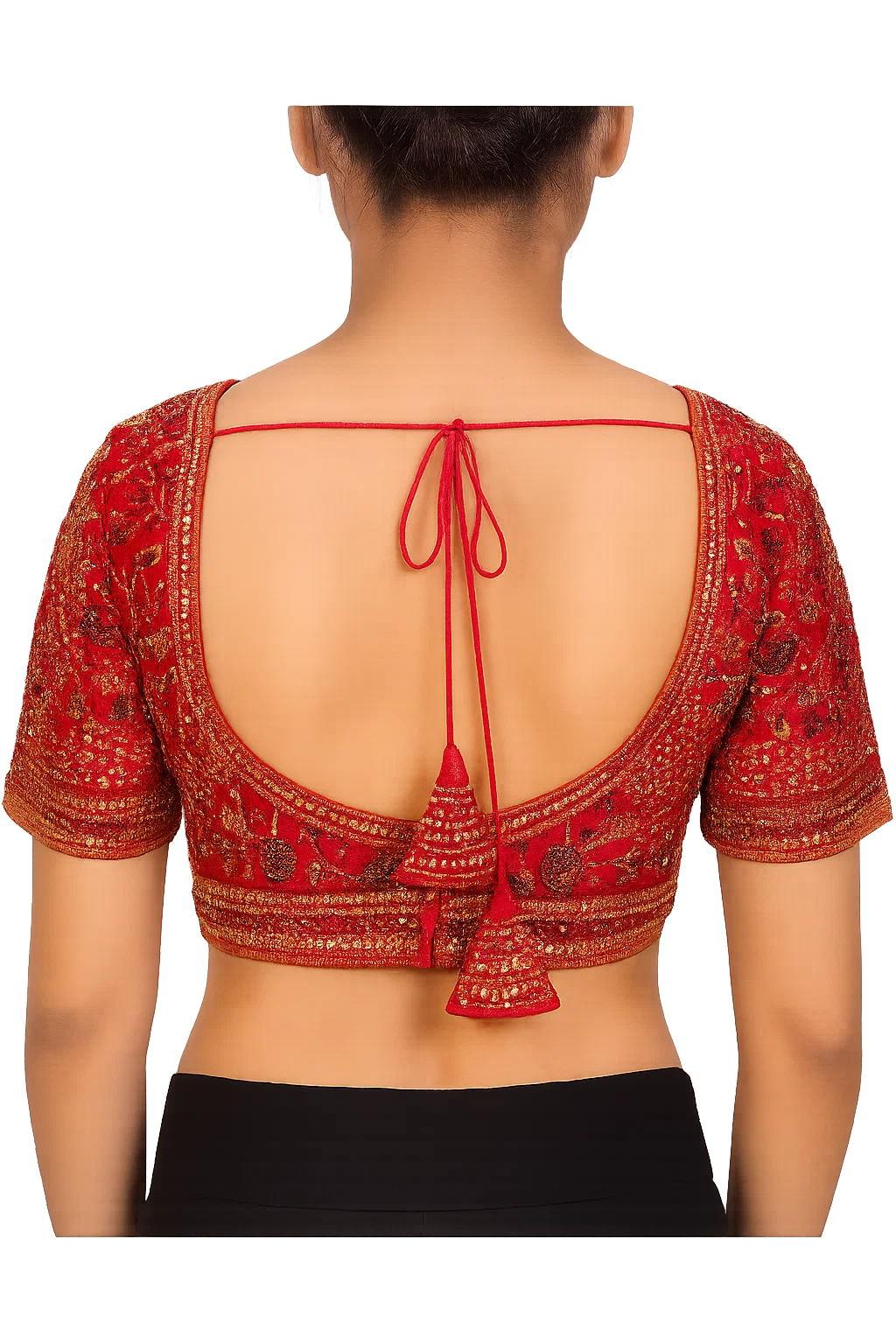 Red Embroidered Silk Brocade Designer Blouse with Back Dori