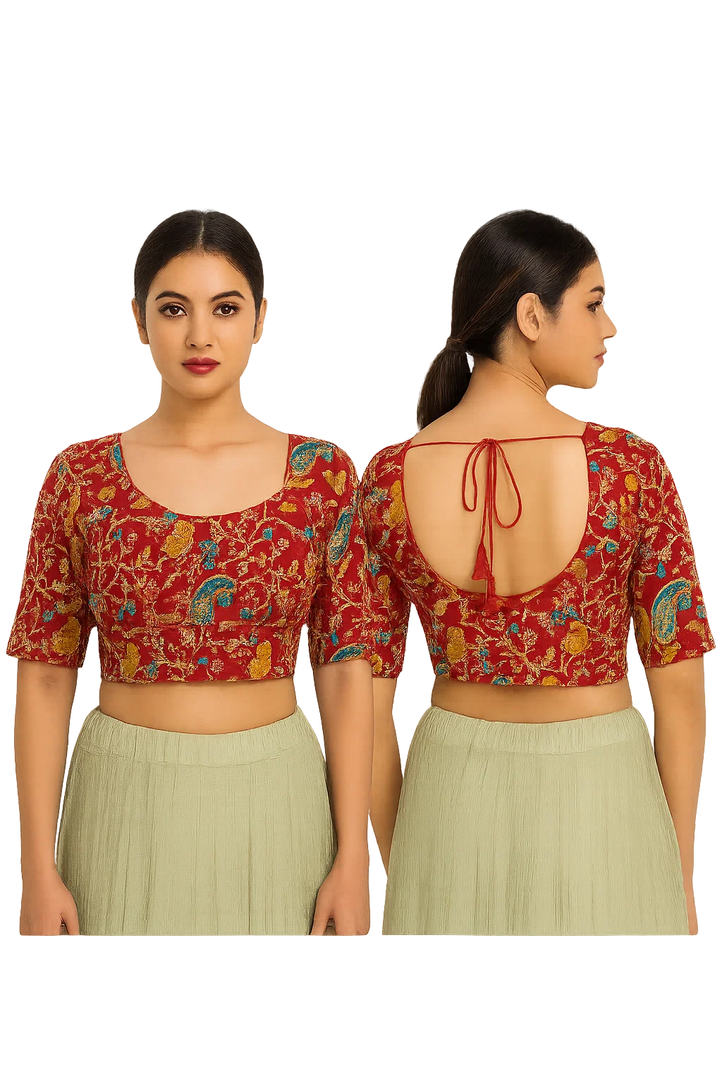 Red Embroidered Silk Brocade Designer Blouse with Back Dori