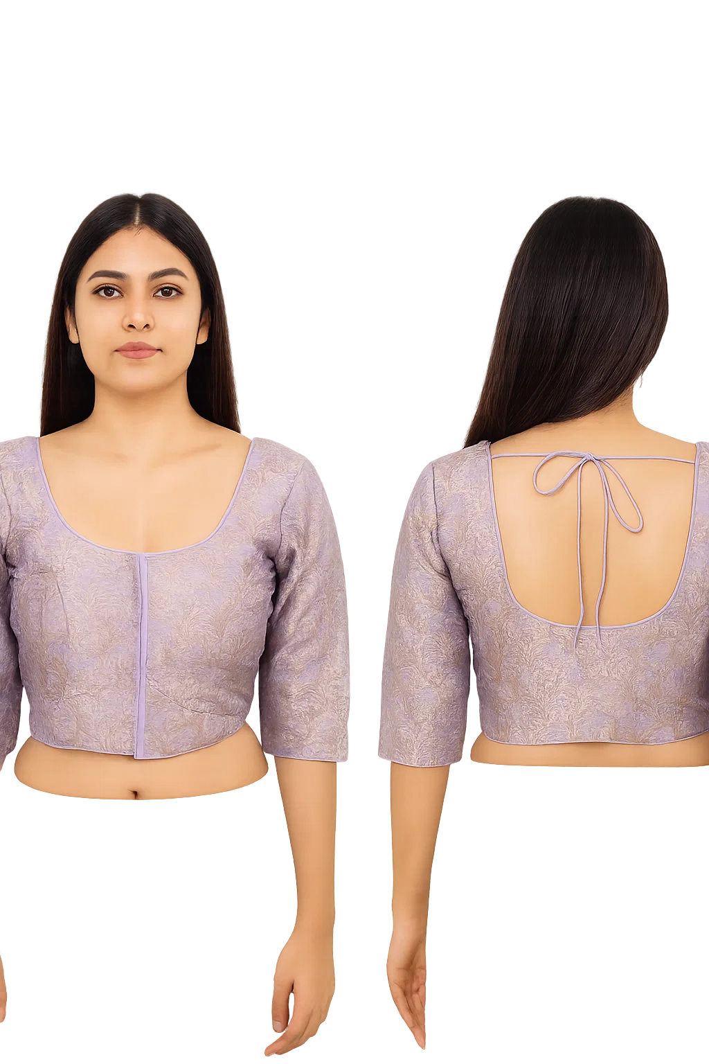 Dusty Lavender Textured Silk Readymade Designer Blouse with U-Neck & Half Sleeves