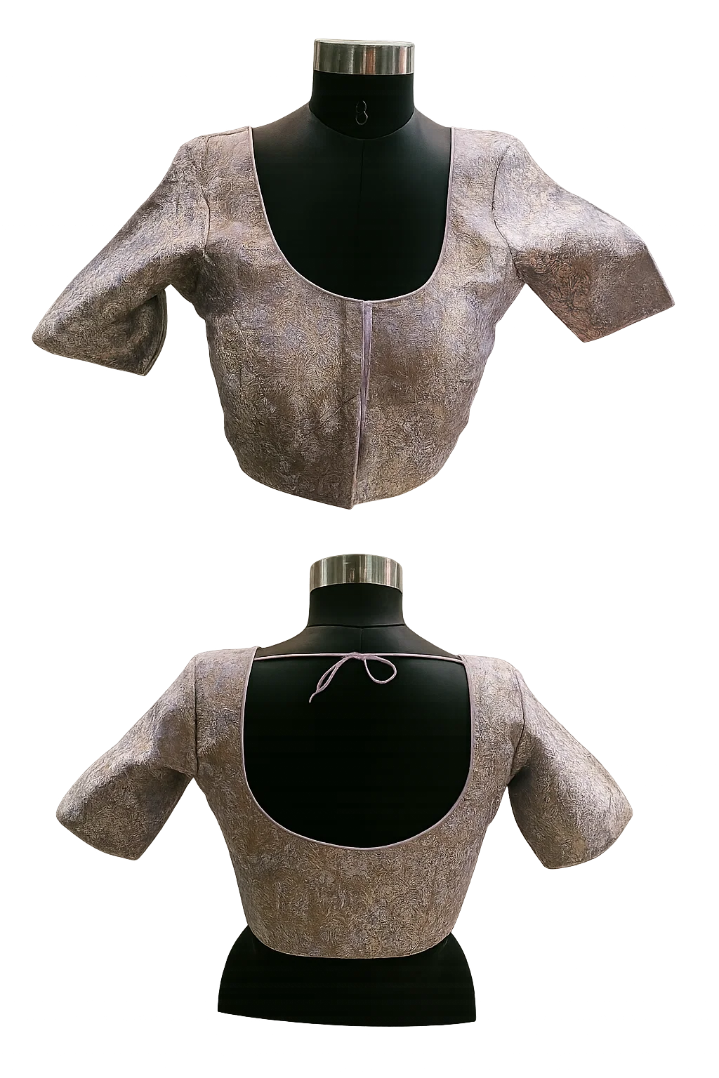 Dusty Lavender Textured Silk Readymade Designer Blouse with U-Neck & Half Sleeves