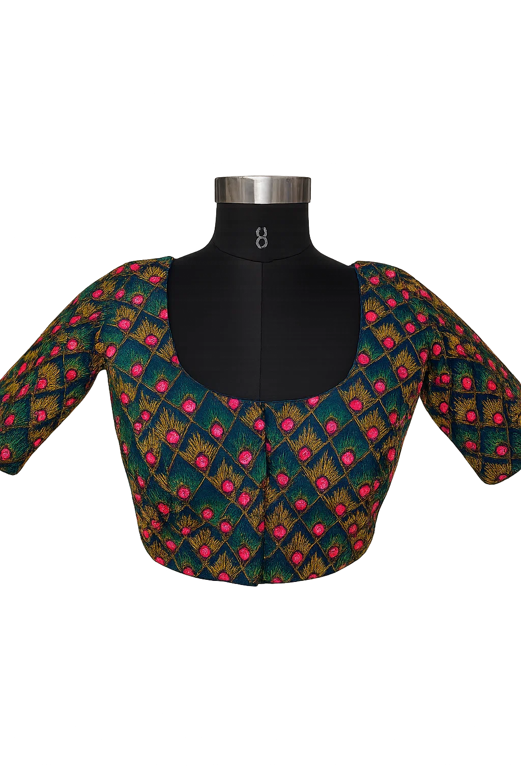 Navy Blue Embroidered Backless Designer Blouse with Tassel Tie-Up