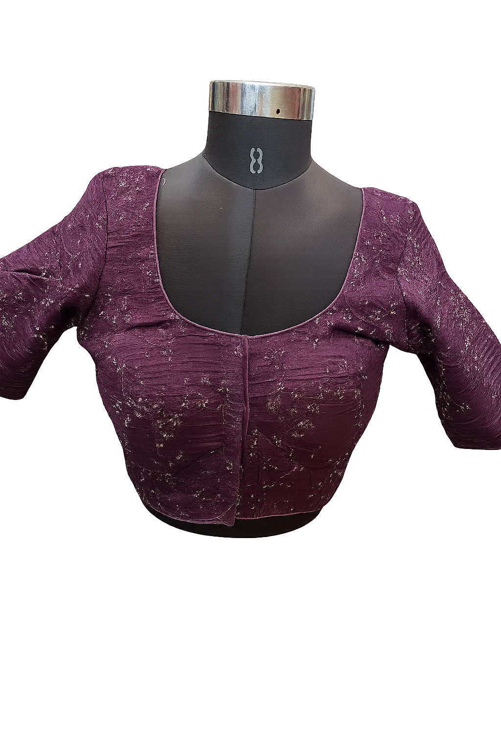 Deep Wine Textured Designer Blouse with Scoop Neck & Half Sleeves