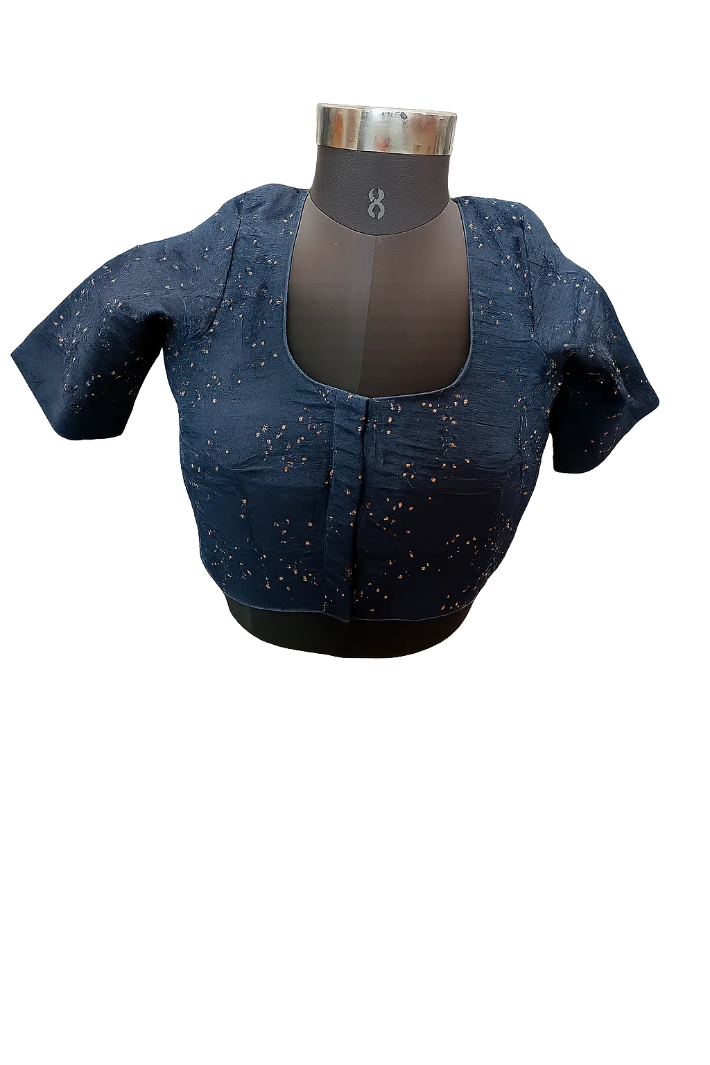 Navy Blue Textured Sequined Designer Blouse with Scoop Neck & Half Sleeves