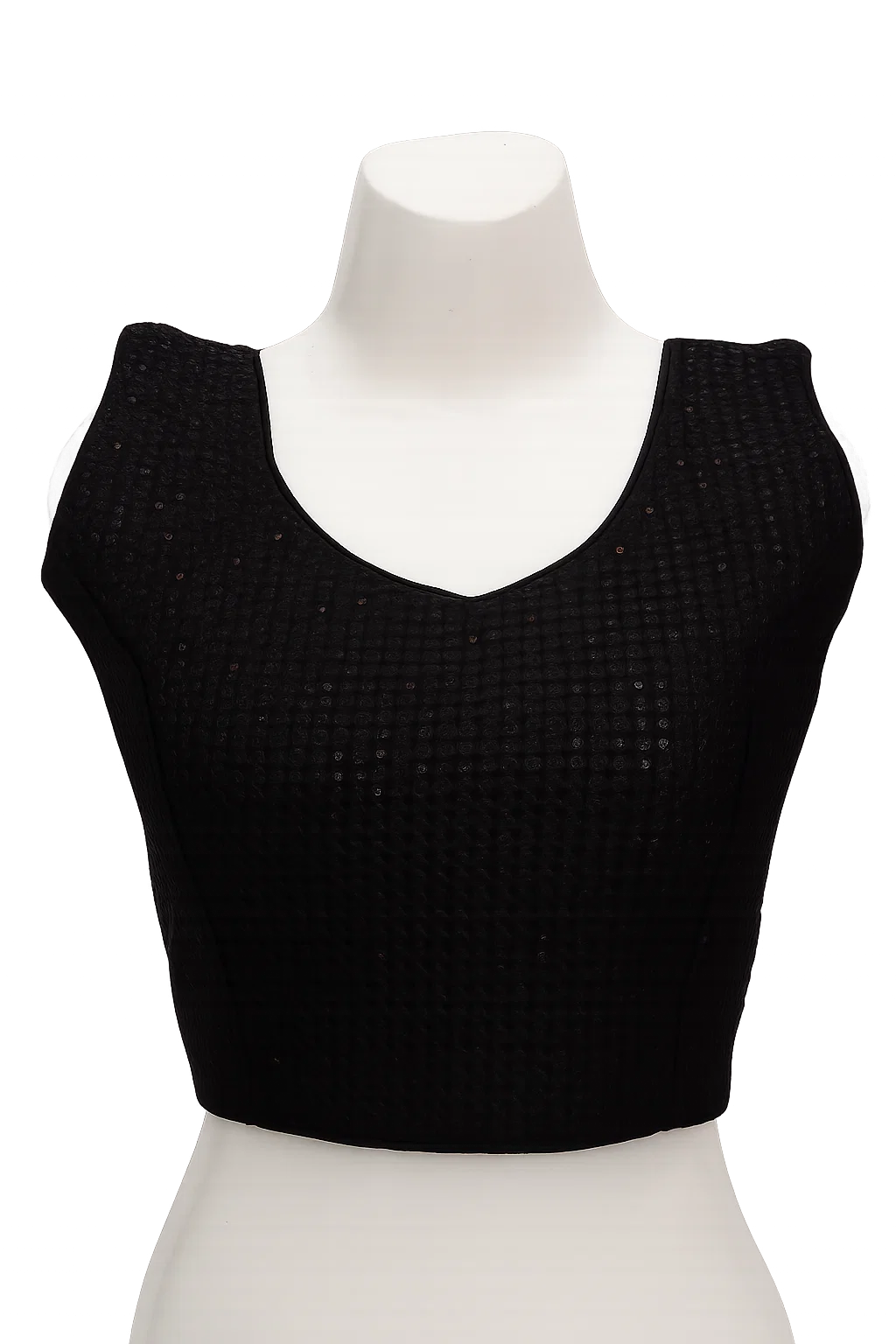 Black Sleeveless Sequined Designer Blouse with Deep U-Back