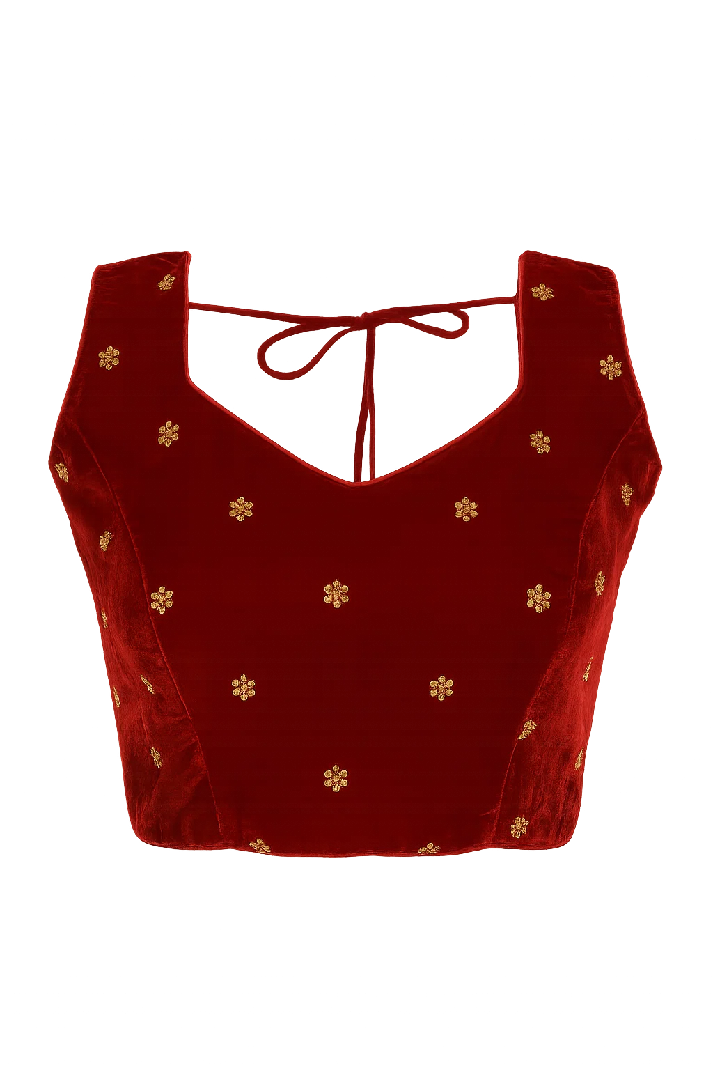 Rust Red Velvet Embroidered Designer Blouse with Back Tie-Up