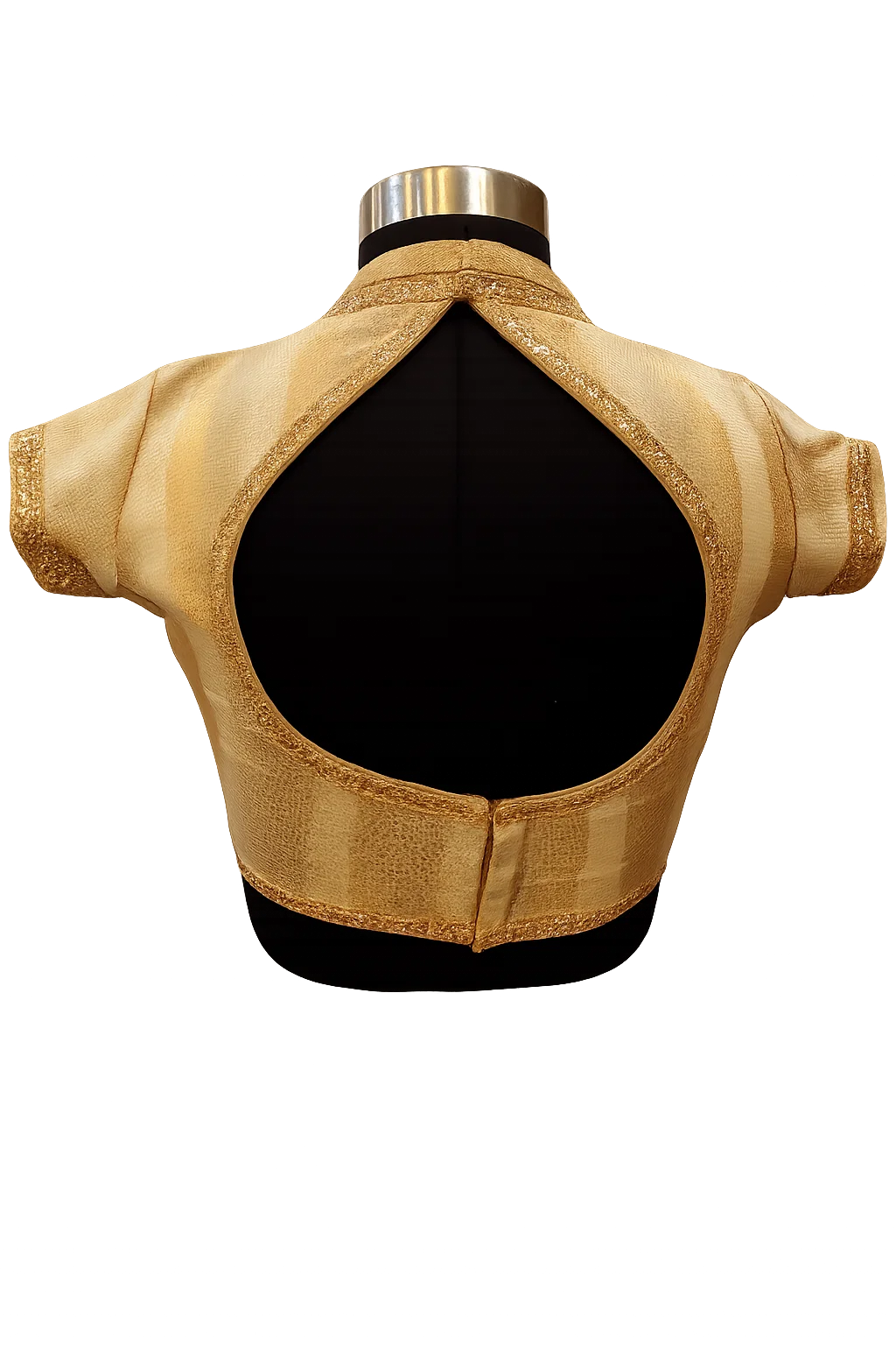 Golden High-Neck Silk Brocade Designer Blouse with Stylish Open Back