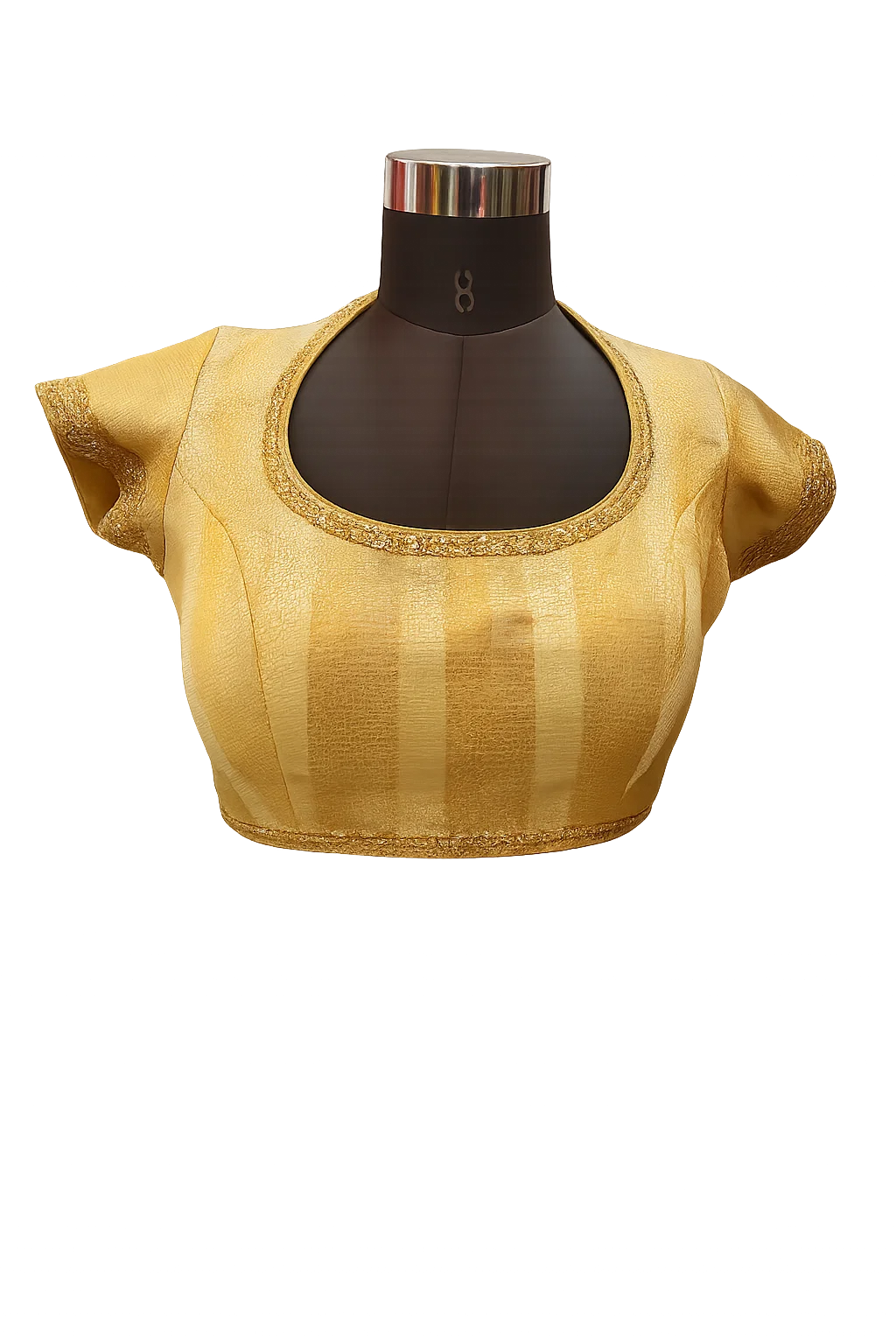 Golden High-Neck Silk Brocade Designer Blouse with Stylish Open Back