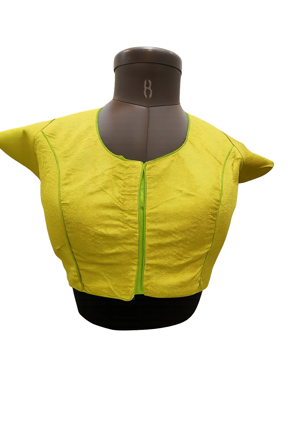 Bright Yellow Silk Designer Blouse with Deep Back & Tie-Up Strings