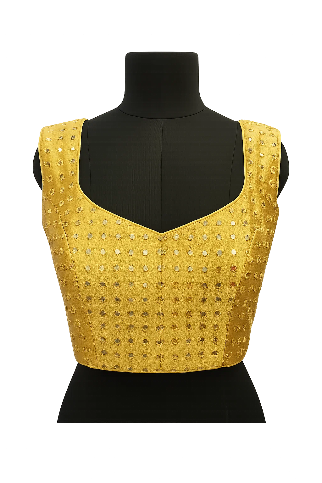 Golden Silk Sleeveless Mirror Work Blouse – Party & Wedding Wear Designer Blouse
