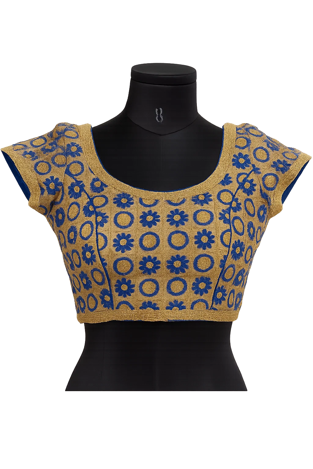 Gold & Royal Blue Embroidered Brocade Blouse – Short Sleeve Festive Saree Blouse