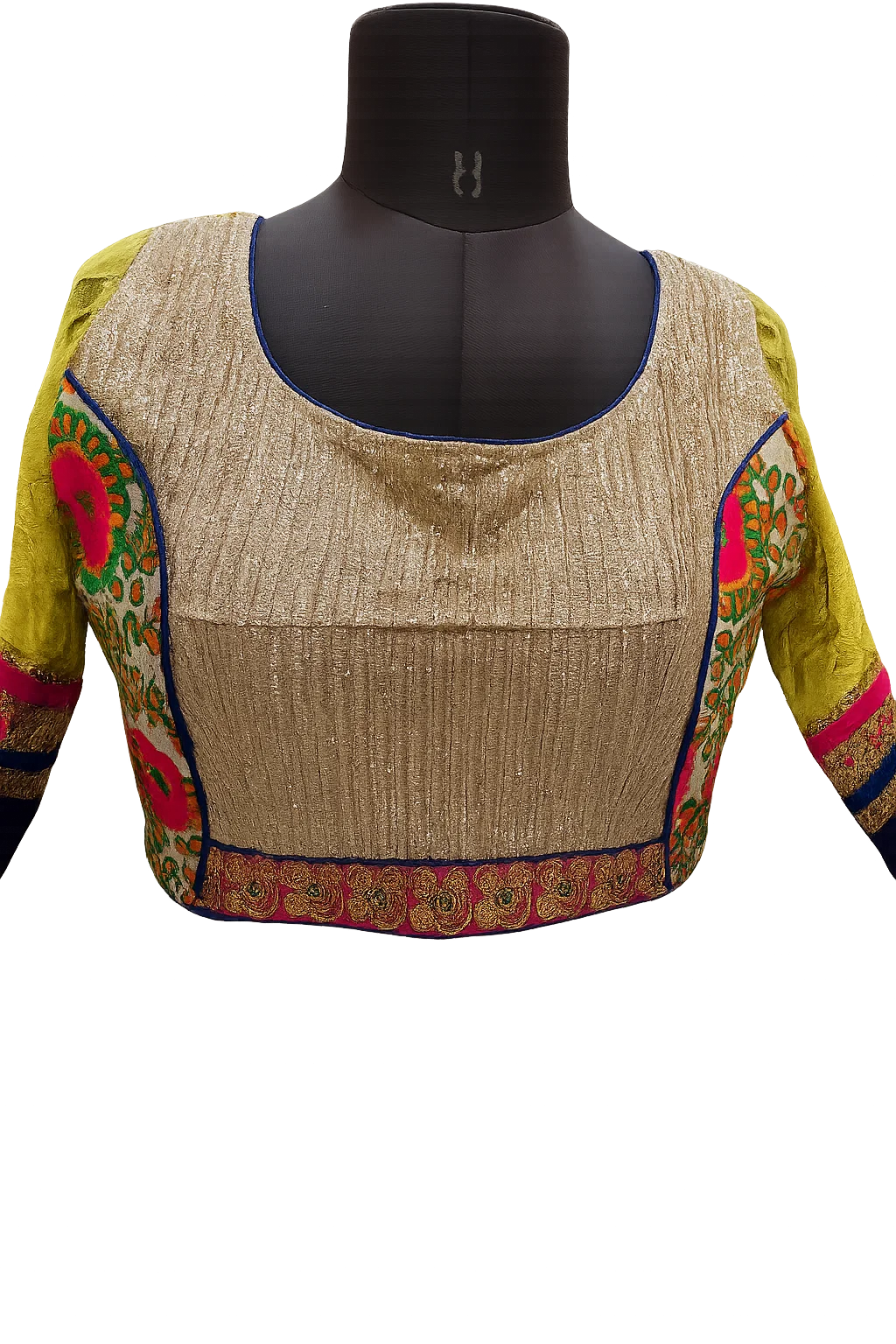 Multicolor Embroidered Festive Designer Blouse with Yellow Lace Sleeves