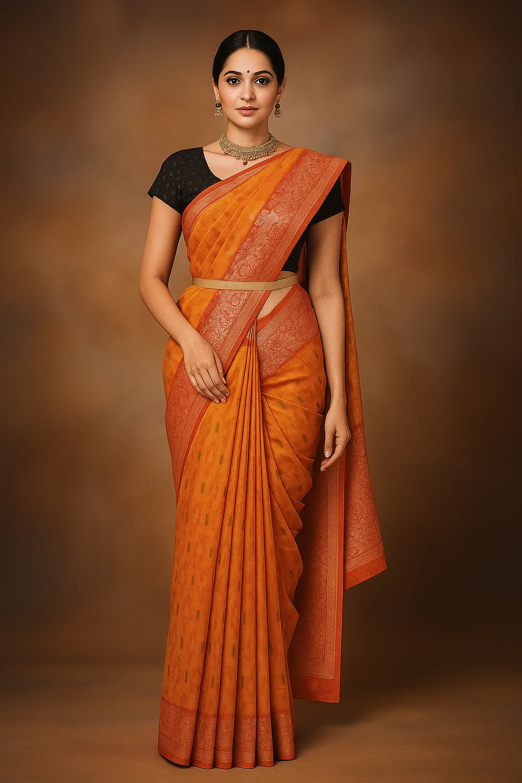 Rust Orange Traditional Soft Silk Saree with Woven Border & Subtle Motif Detailing