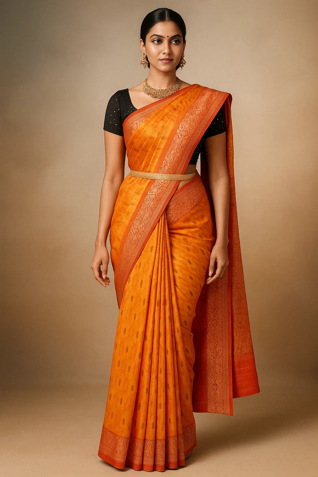 Rust Orange Traditional Soft Silk Saree with Woven Border & Subtle Motif Detailing