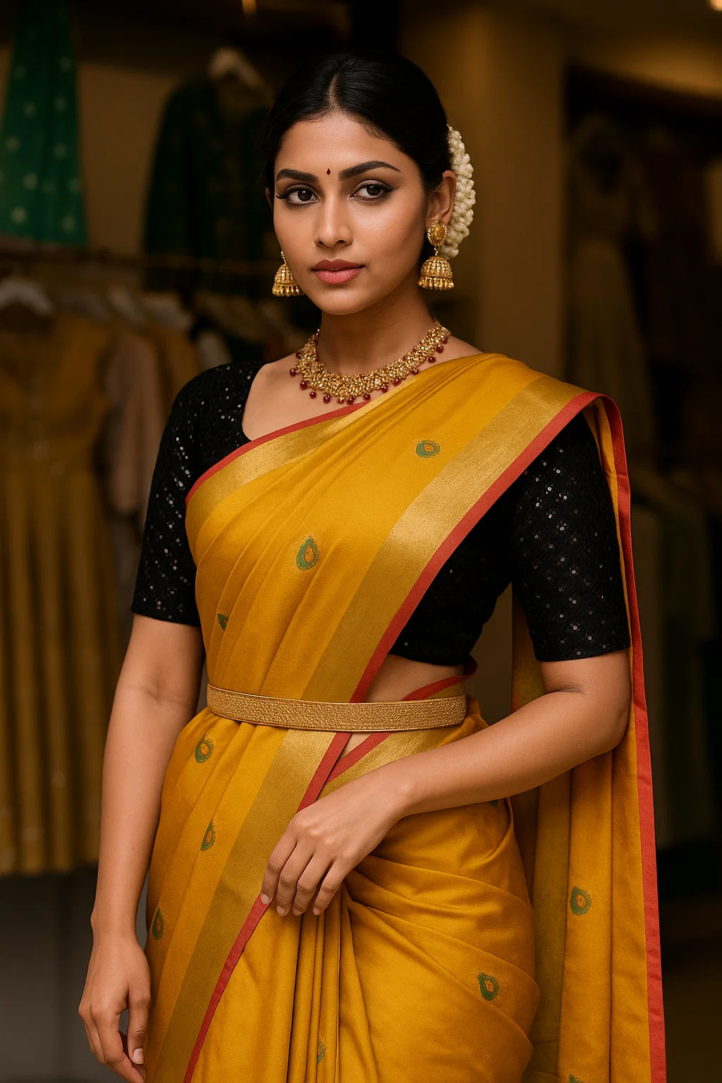 Mustard Yellow Traditional Silk Saree with Maroon Border & Subtle Butta Work