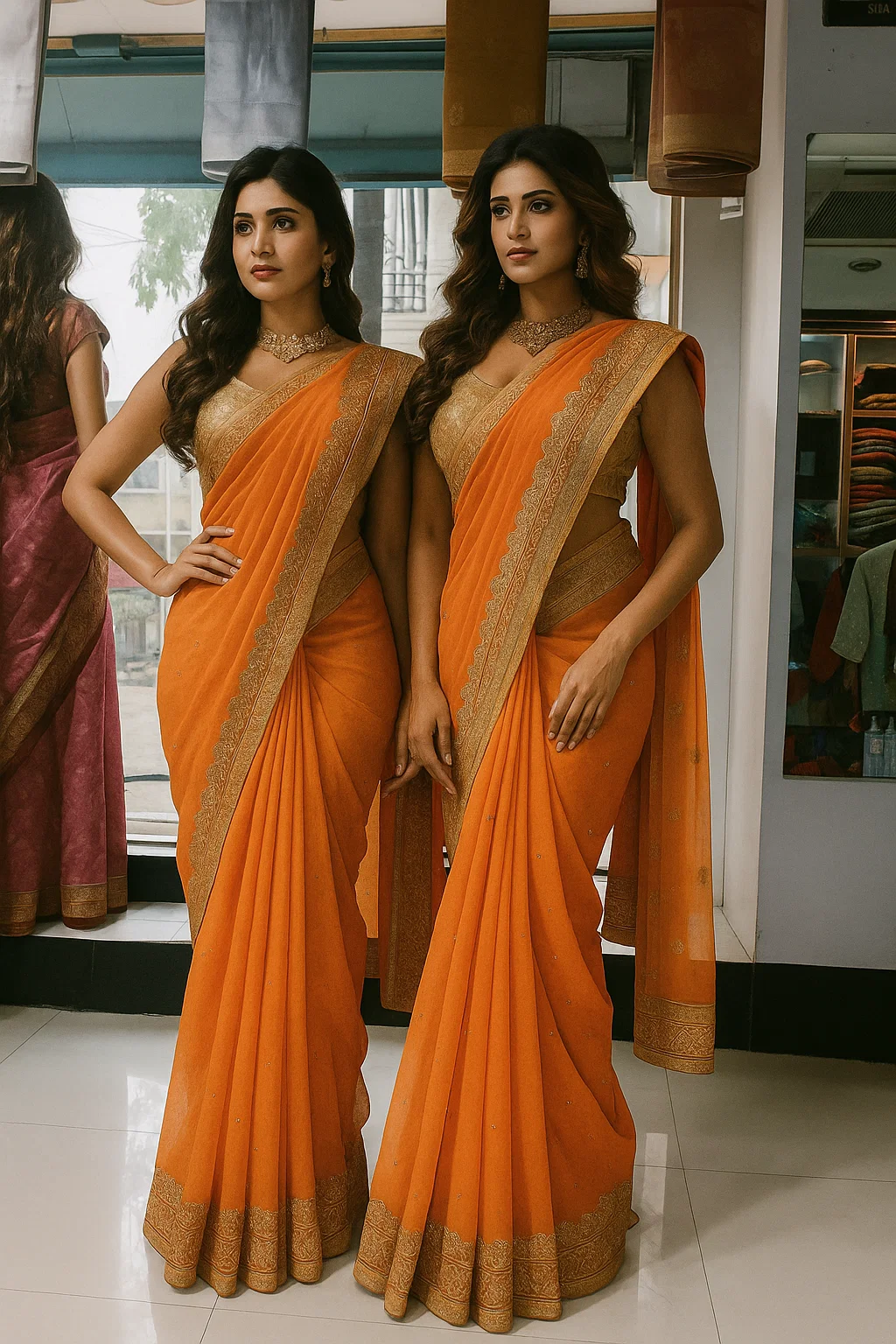 Burnt Orange Soft Silk Saree with Antique Gold Zari Border & Pallu