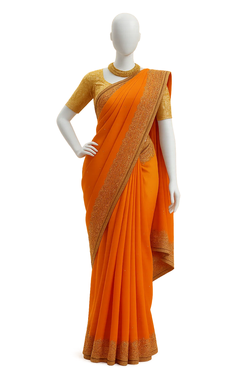 Burnt Orange Soft Silk Saree with Antique Gold Zari Border & Pallu