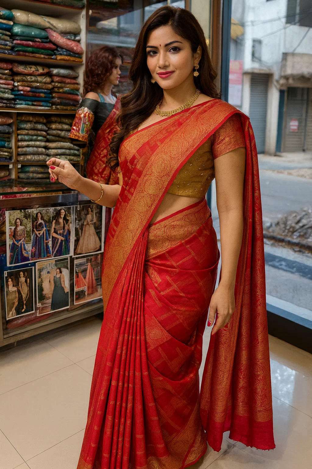 Royal Red Banarasi Silk Saree with Antique Gold Zari Border