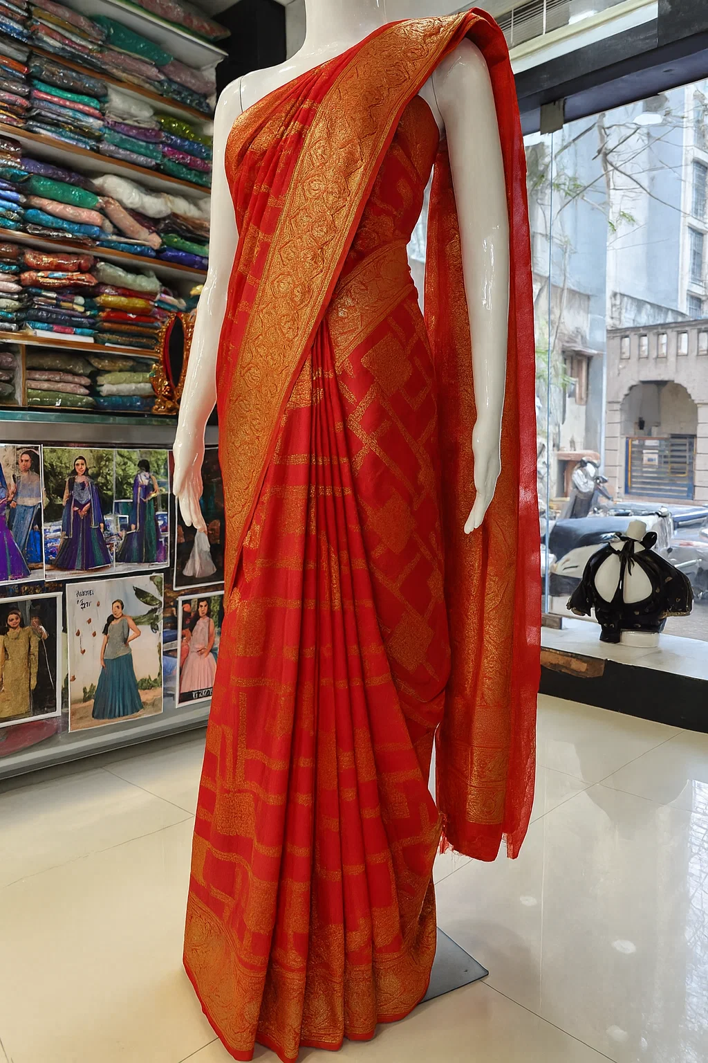 Royal Red Banarasi Silk Saree with Antique Gold Zari Border