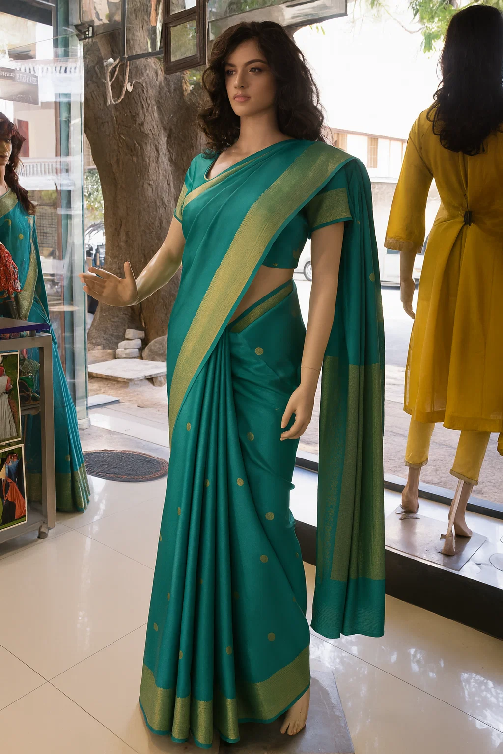 Emerald Green Kanjivaram Silk Saree with Rich Golden Zari Border