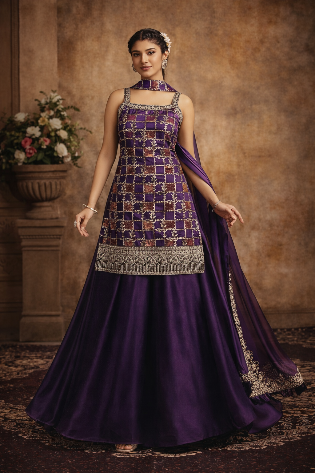 Royal Purple Embroidered Lehenga Set with Dupatta – Festive & Wedding Ethnic Wear for Women