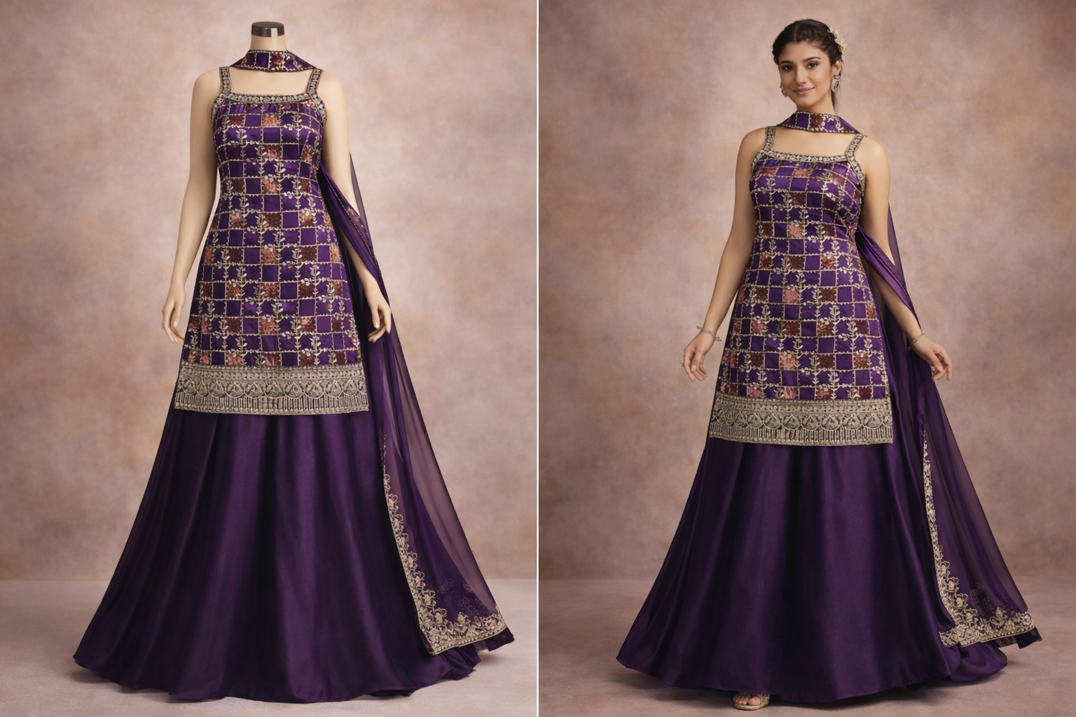 Royal Purple Embroidered Lehenga Set with Dupatta – Festive & Wedding Ethnic Wear for Women