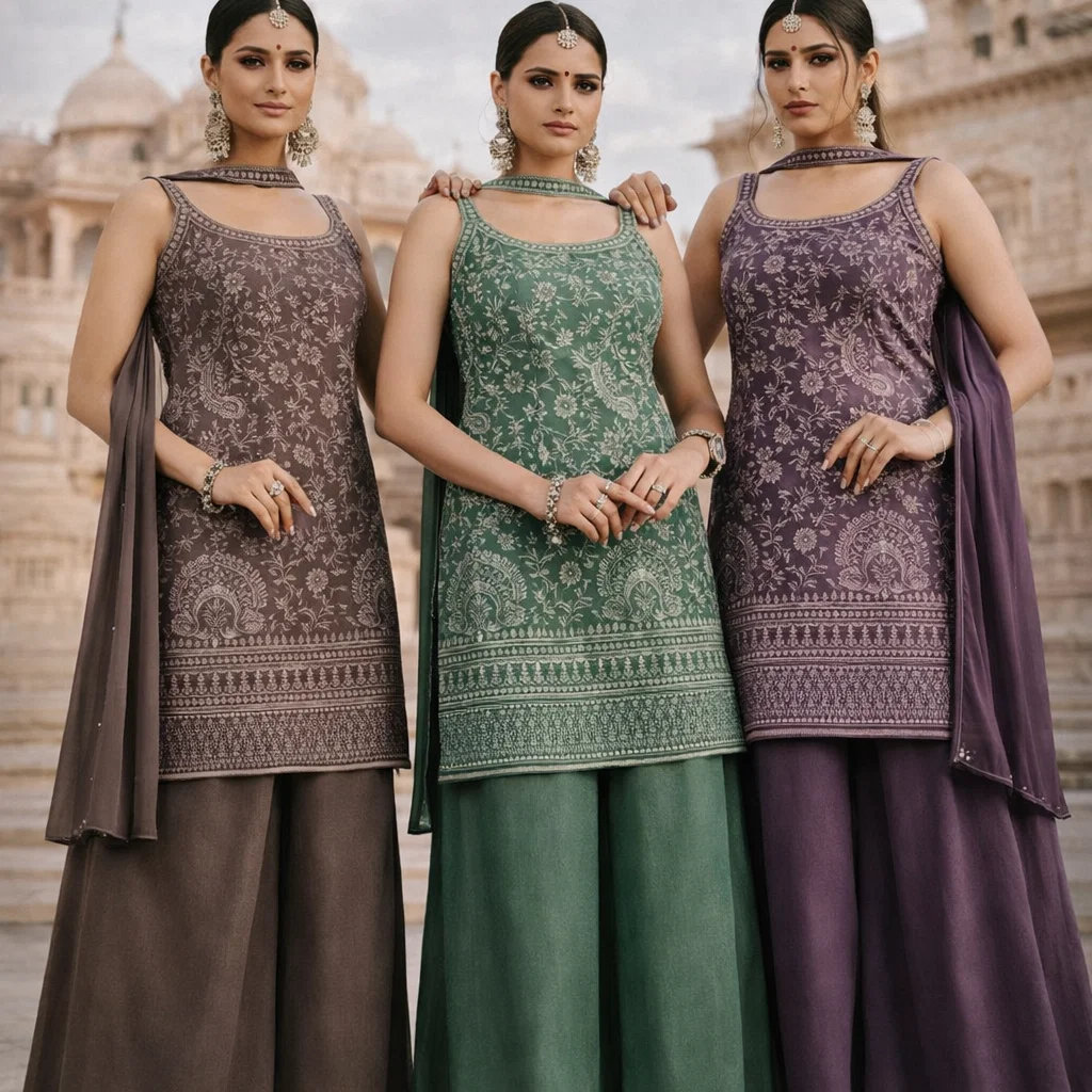 Royal Heritage Embroidered Sharara Suit Set with Dupatta (Festive & Wedding Wear)