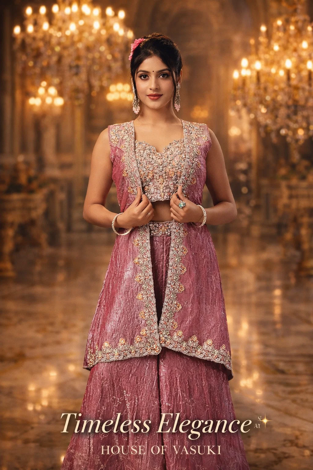 House of Vasuki Rose Blush Embroidered Lehenga Set