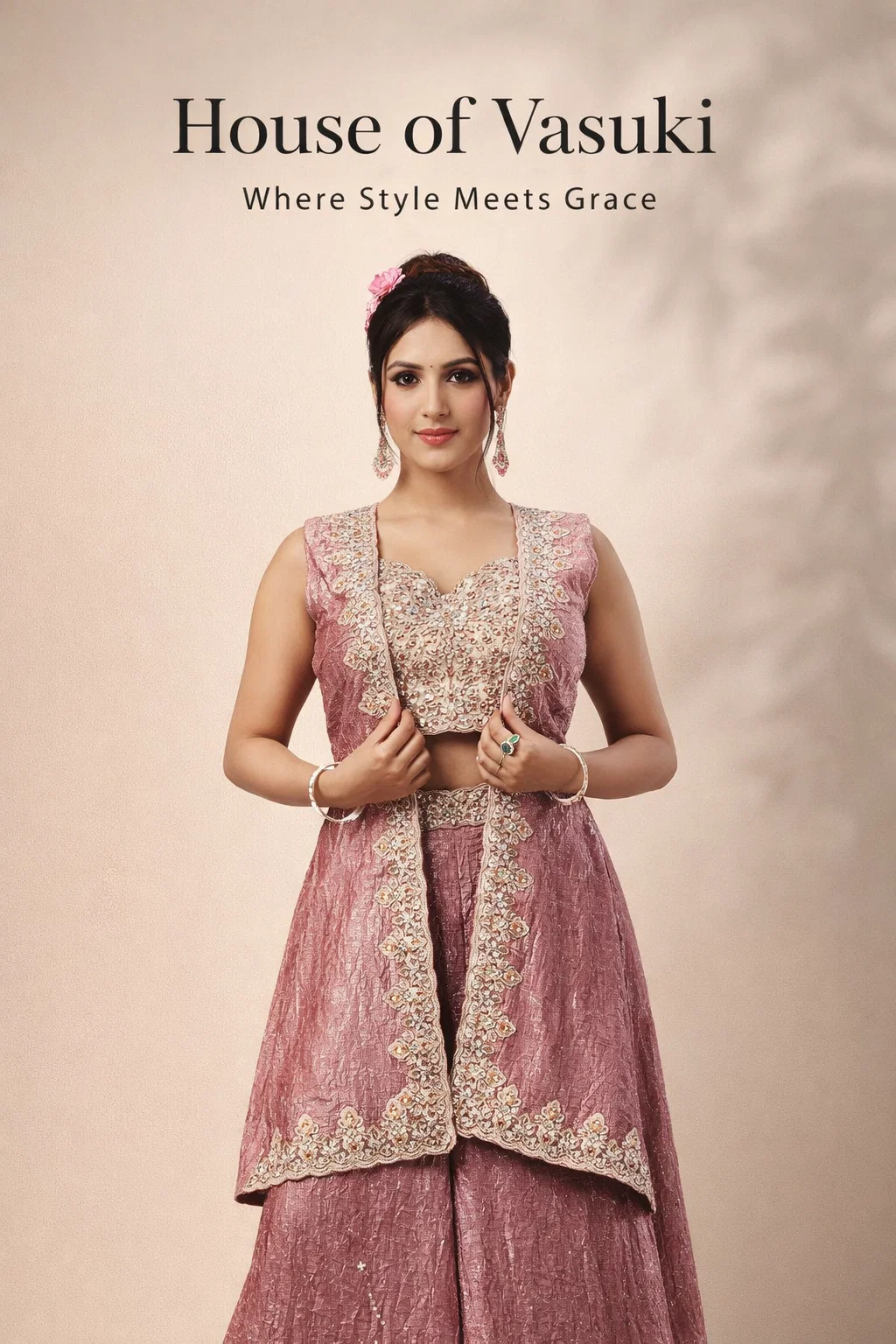 House of Vasuki Rose Blush Embroidered Lehenga Set