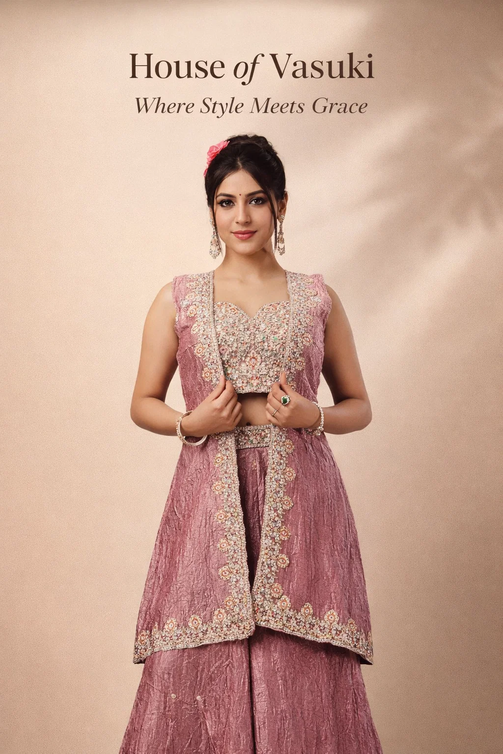 House of Vasuki Royal Mauve Embroidered Lehenga Set with Jacket