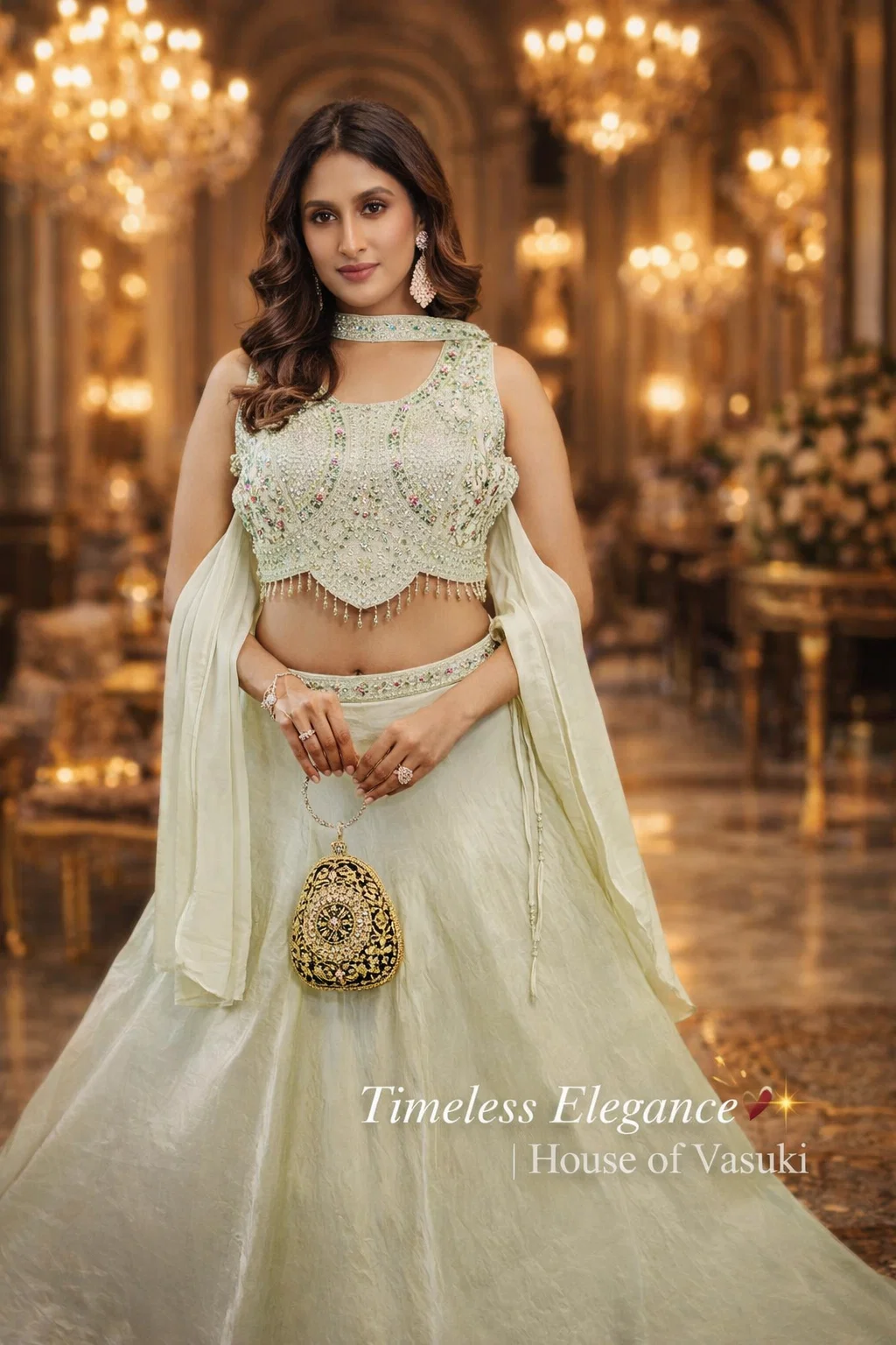 House of Vasuki Mint Aura Embroidered Lehenga Set