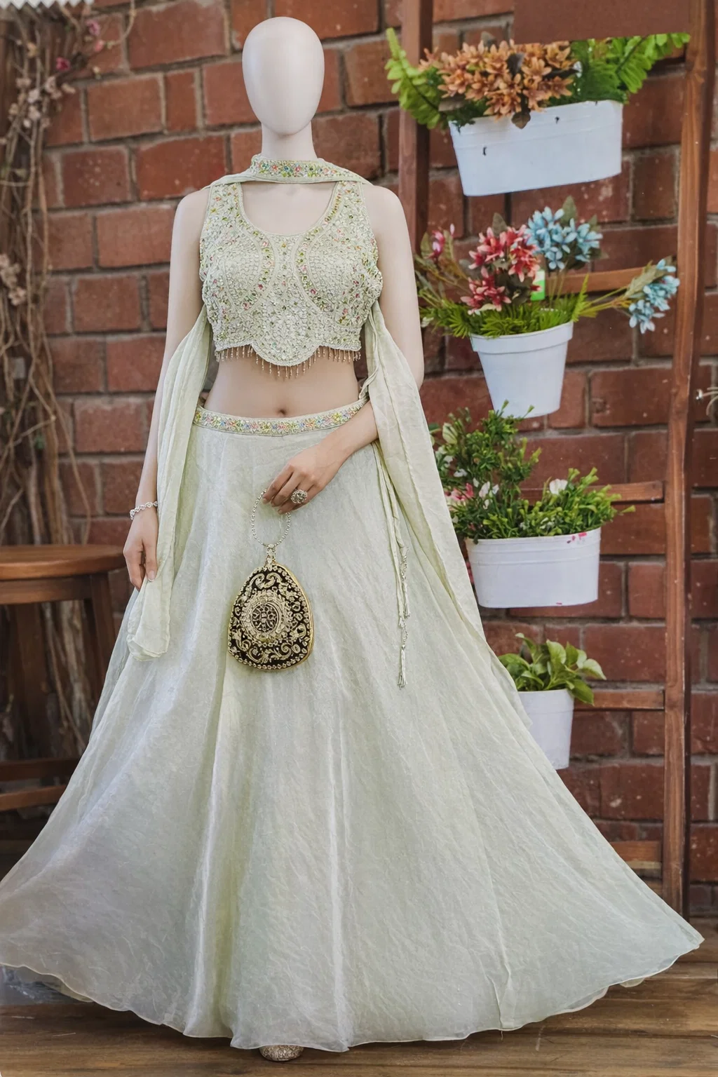 House of Vasuki Mint Aura Embroidered Lehenga Set