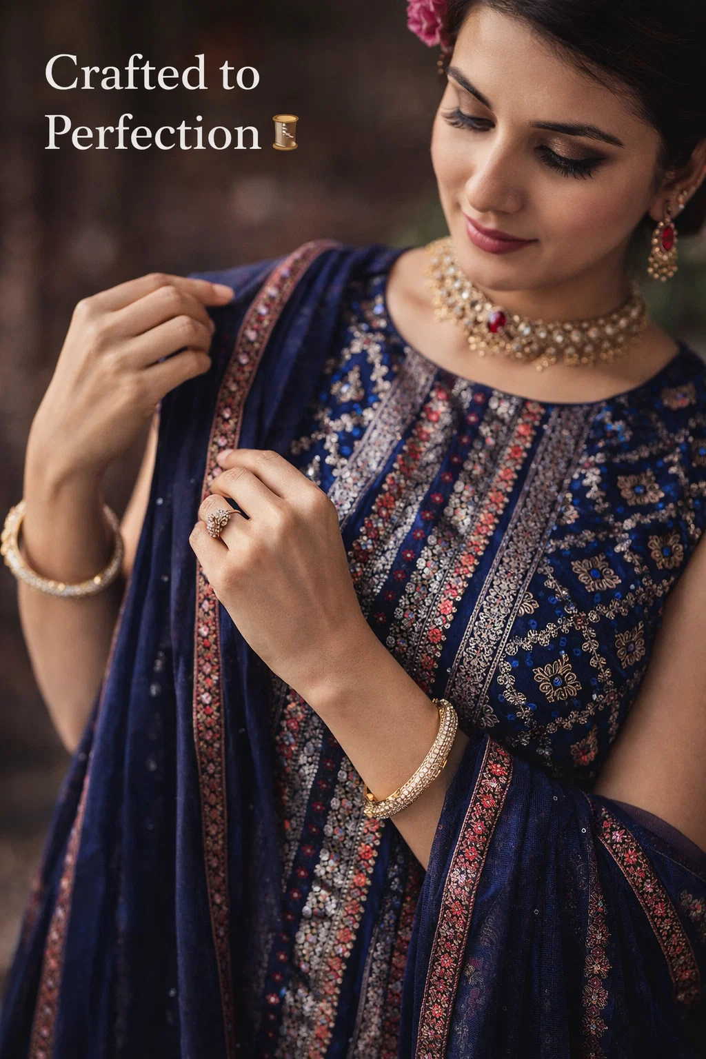 House of Vasuki Royal Midnight Blue Banarasi Anarkali Gown