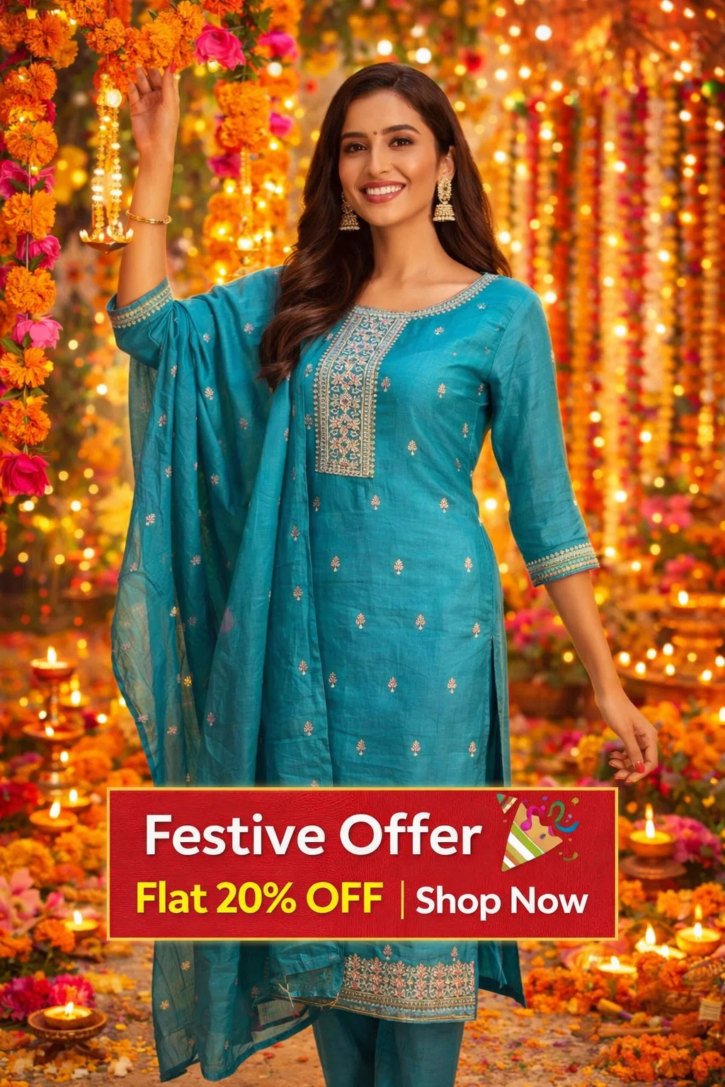 Royal Sky Blue Embroidered Kurta Set with Dupatta