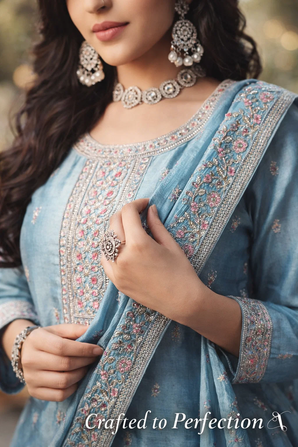 Royal Sky Blue Embroidered Kurta Set with Dupatta