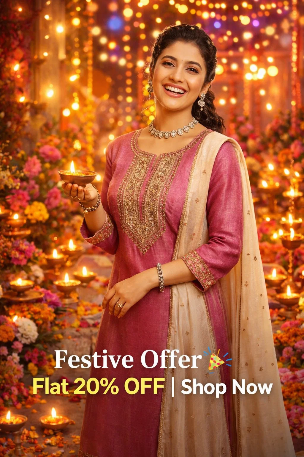 Royal Rose Pink Embroidered Kurta Set with Dupatta