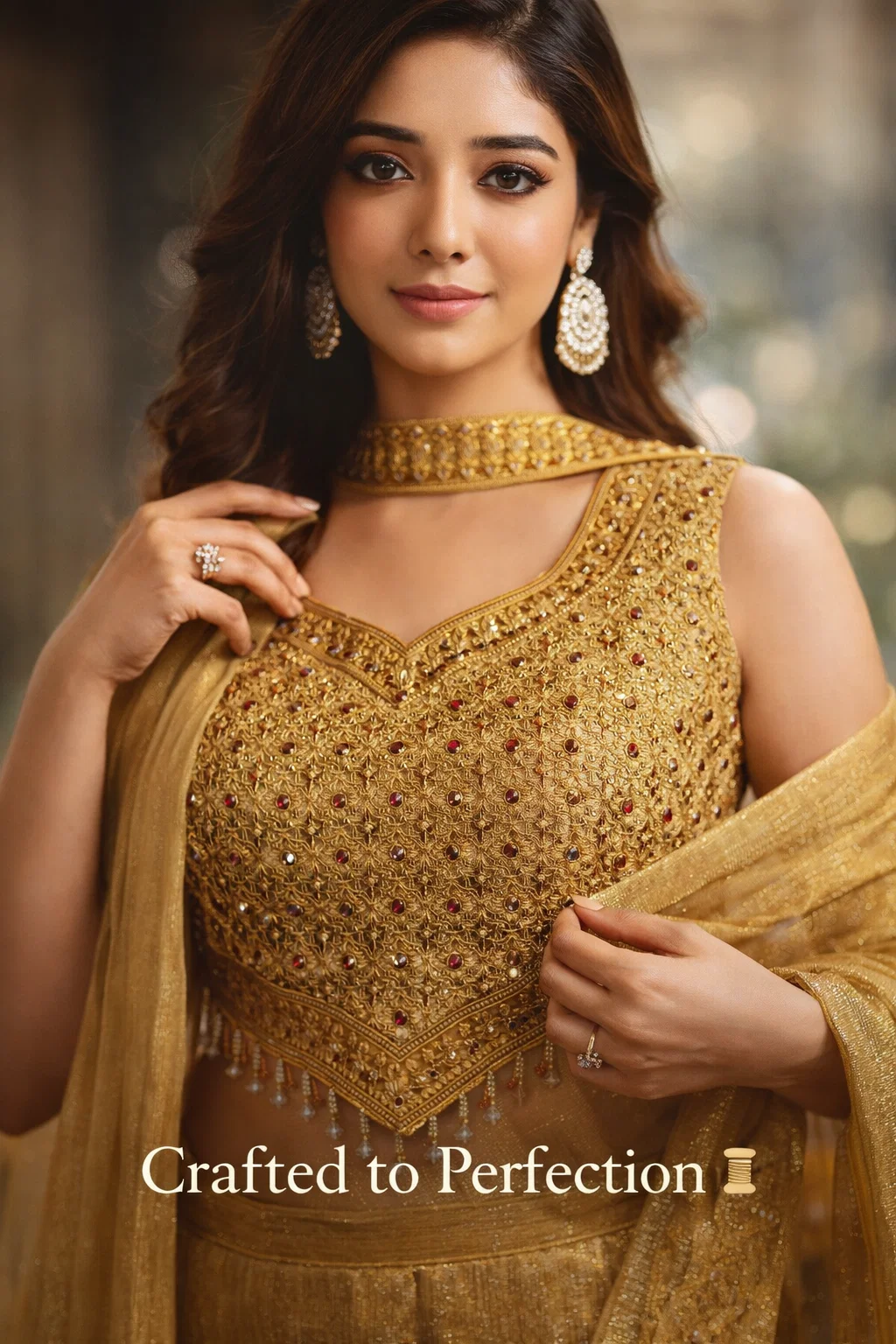 Royal Antique Gold Designer Palazzo Set with Embroidered Blouse