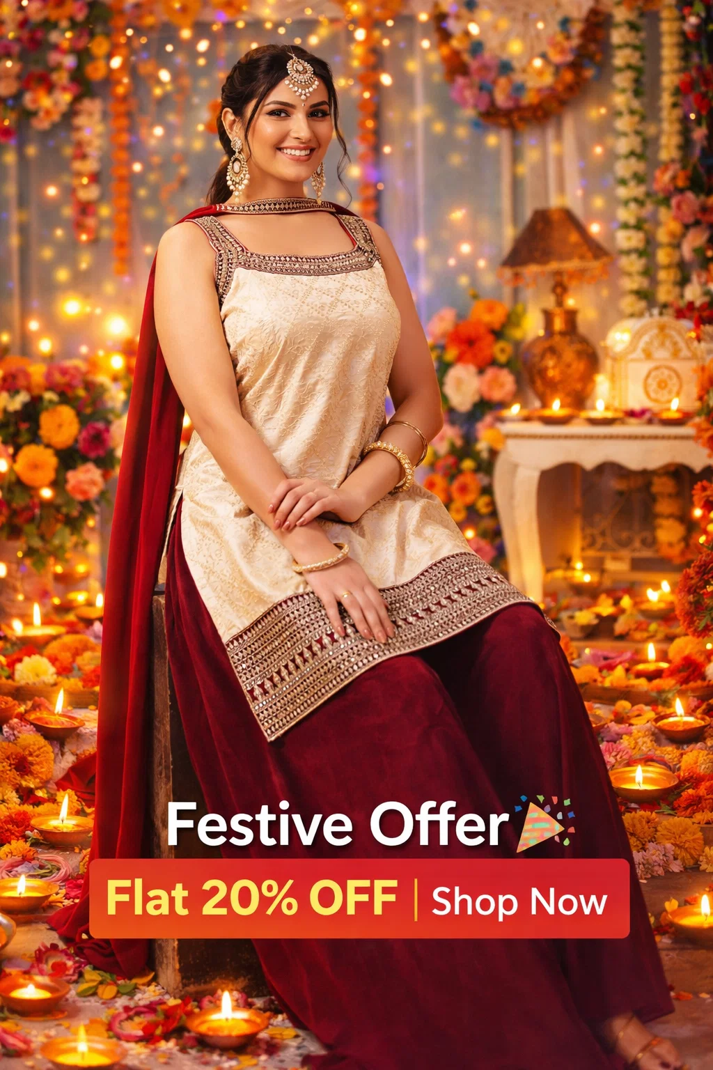 Royal Ivory Wine Designer Kurta Lehenga Set