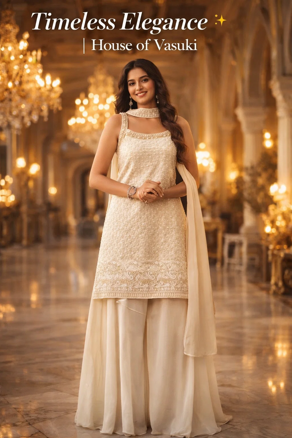 Royal Ivory Pearl Chikankari Palazzo Suit Set