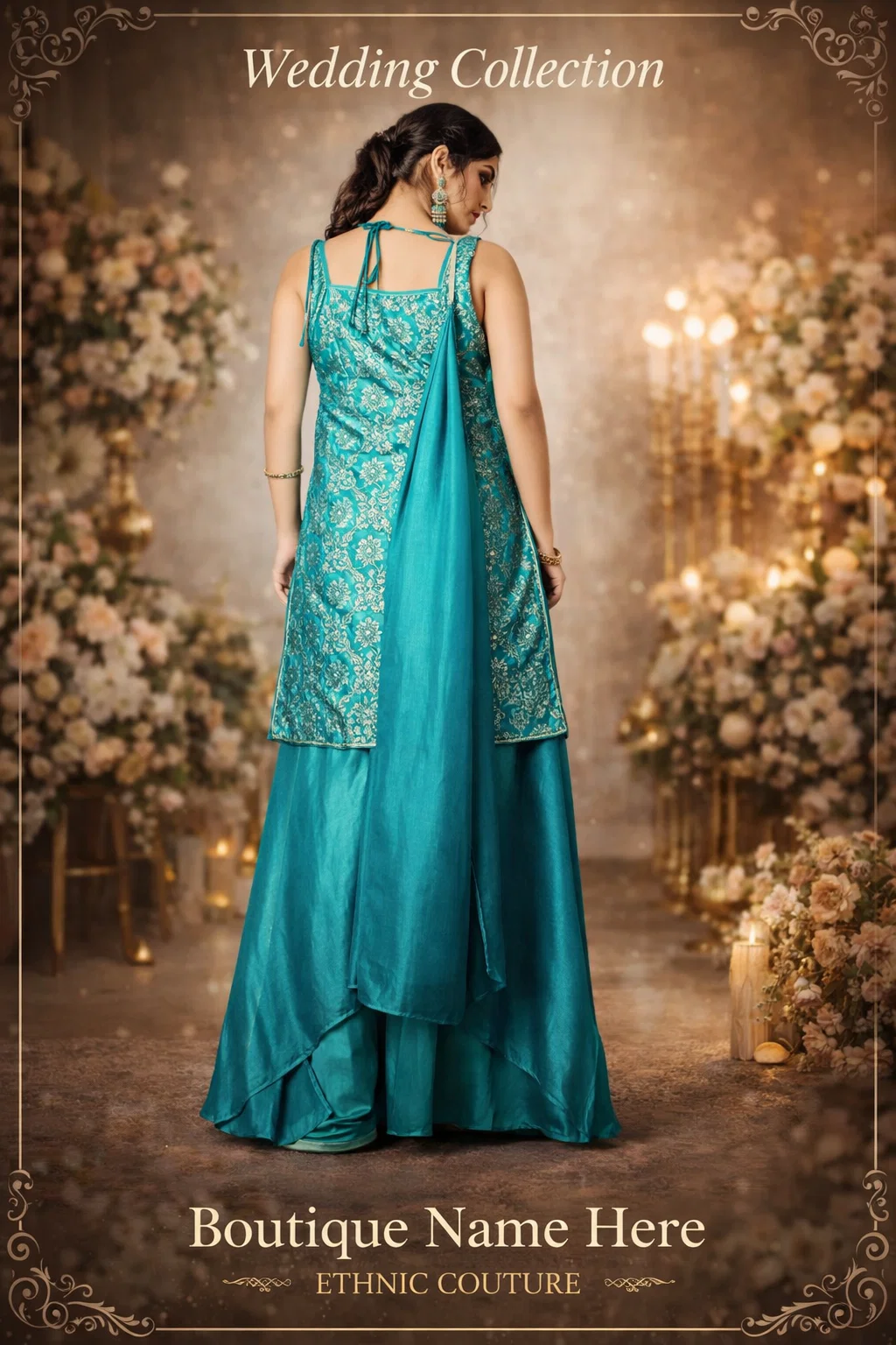 Teal Green Zari Woven Kurta Sharara Set with Dupatta