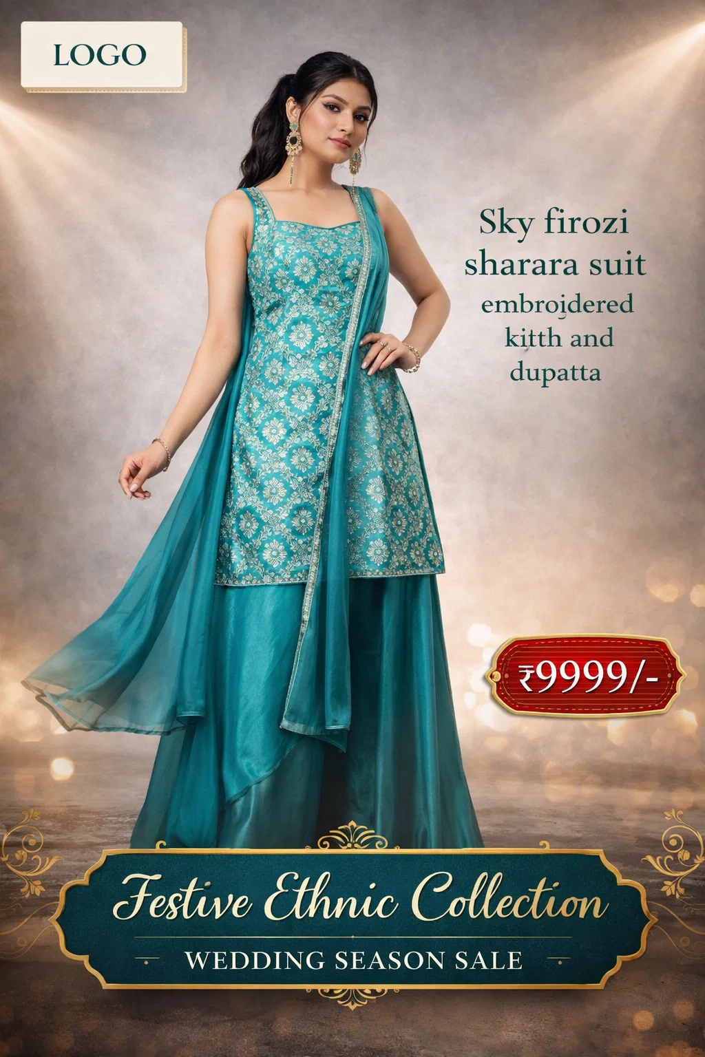 Teal Green Zari Woven Kurta Sharara Set with Dupatta