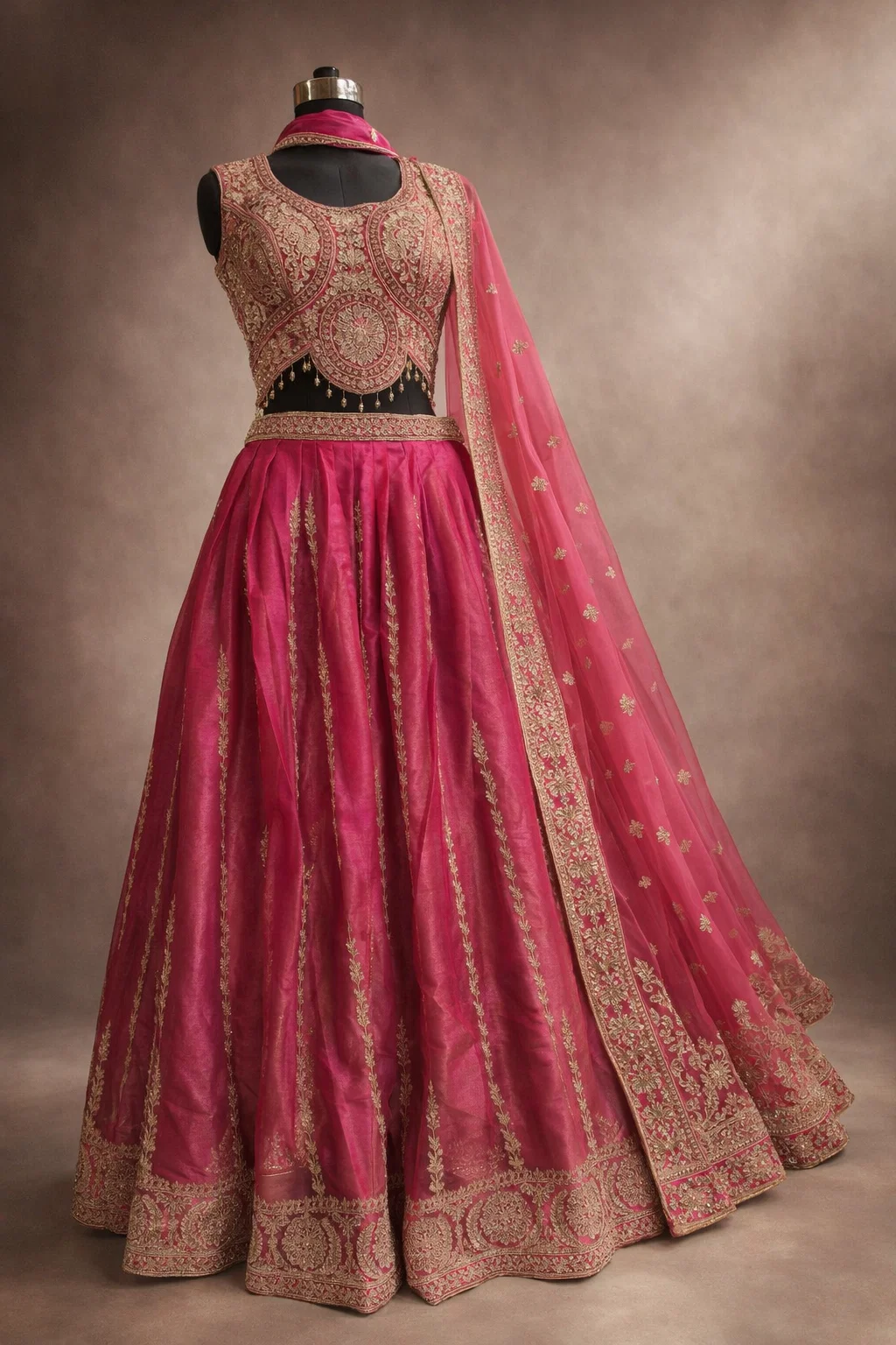 Rani Pink Embroidered Lehenga Choli Set with Dupatta