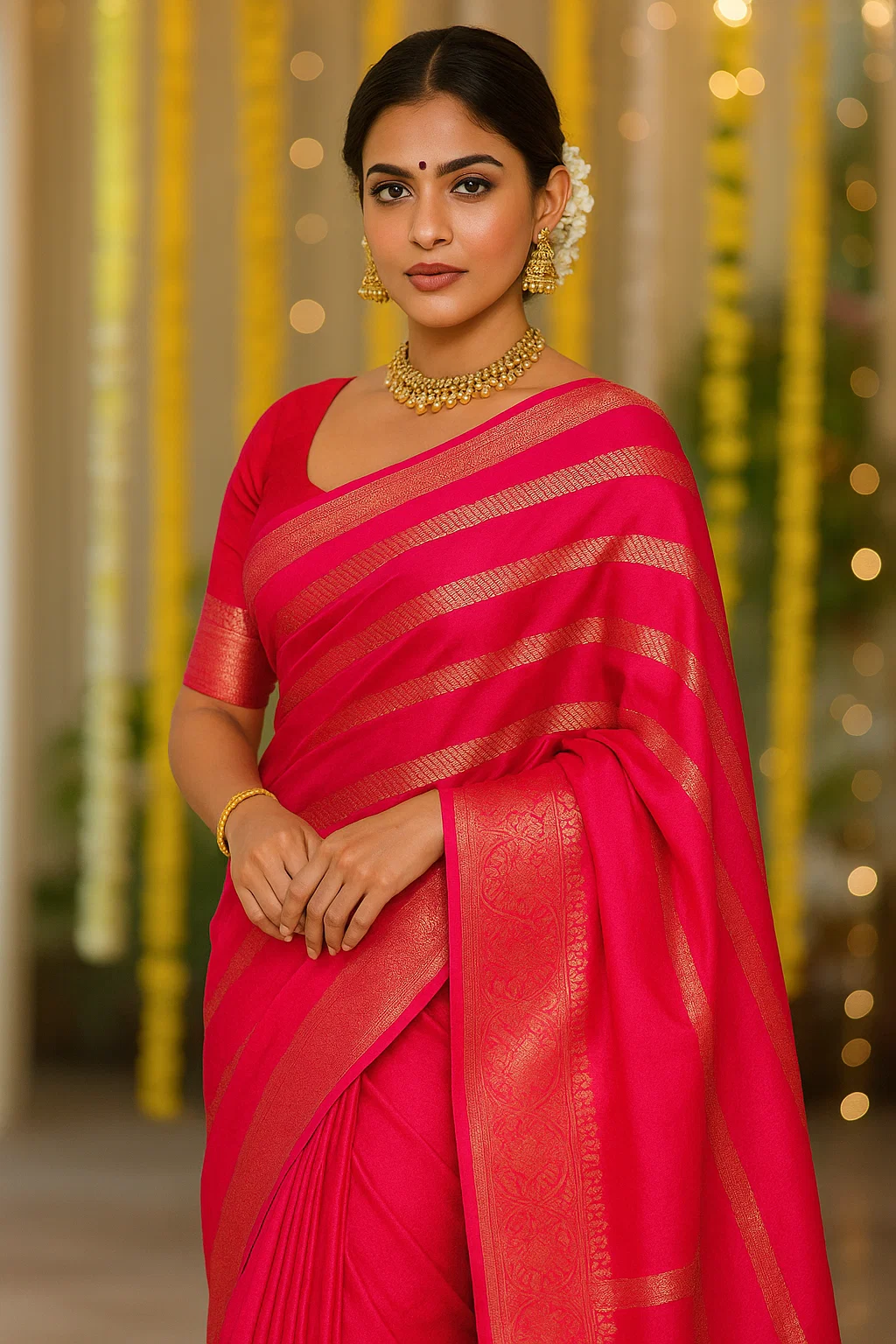 strawberry color  Georgette saree by house of vasuki