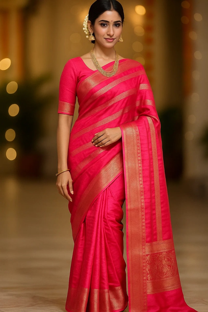 strawberry color  Georgette saree