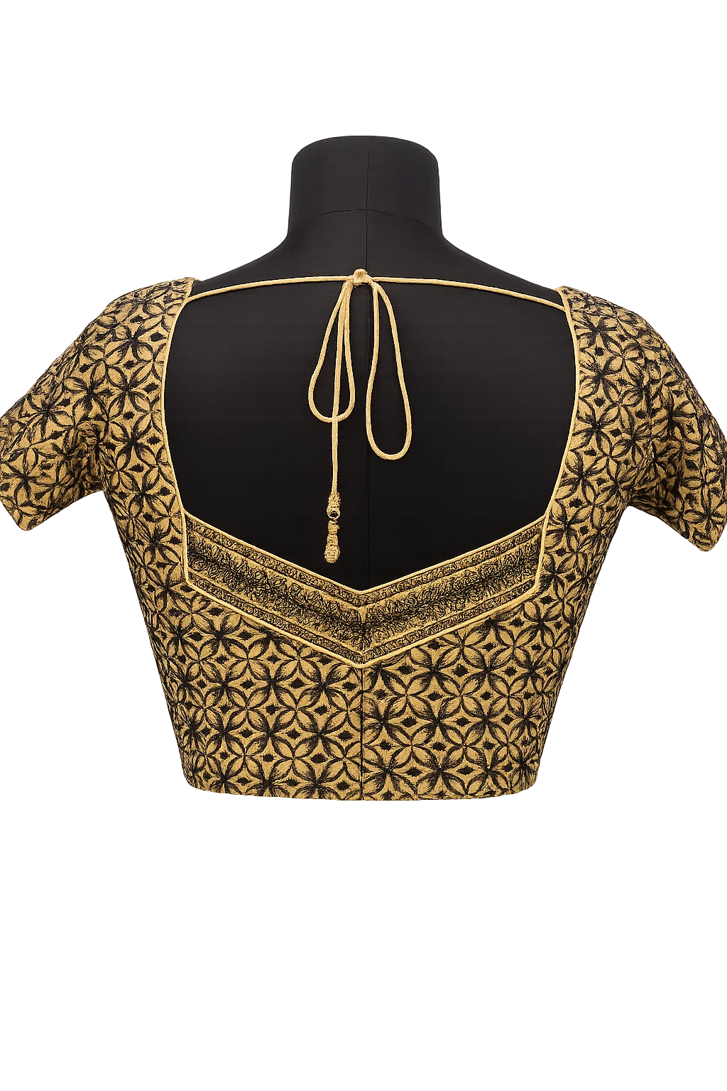 Black & Gold Brocade Embroidered Designer Blouse with Deep Back Tie