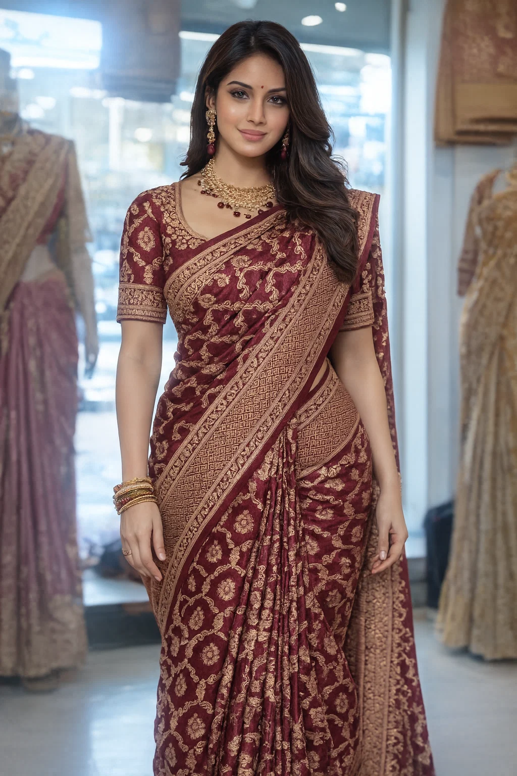 Meher Maroon Zari Woven Designer Saree