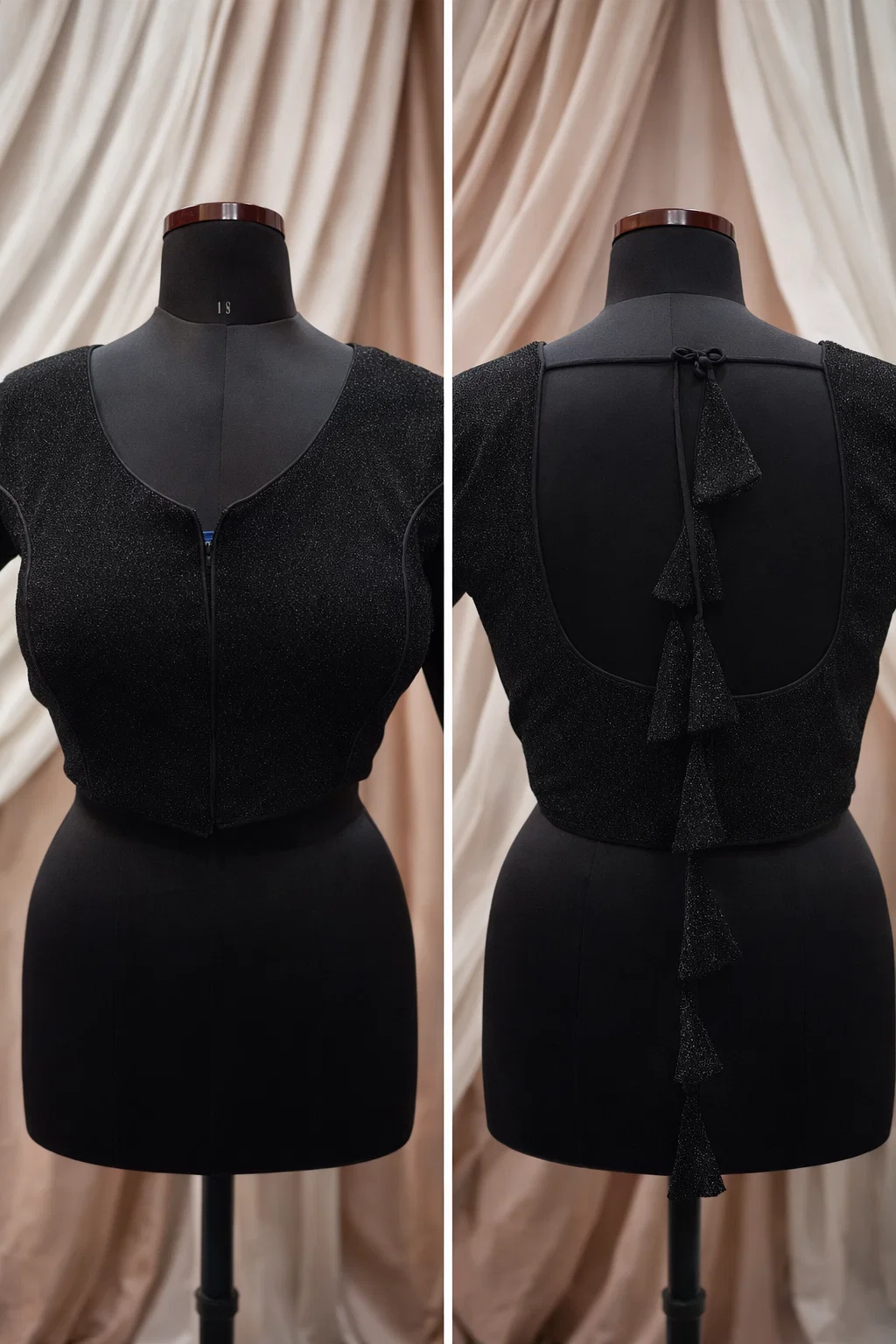 Black Shimmer Stretch Blouse with Notch Neck – Party & Saree Blouse Design