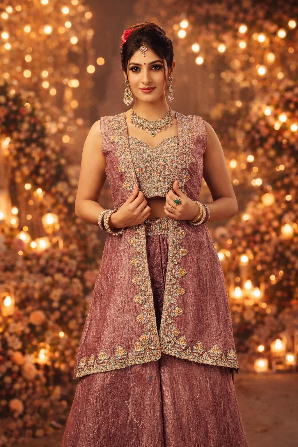 Royal Rose Gold Indo-Western Jacket Set with Palazzo