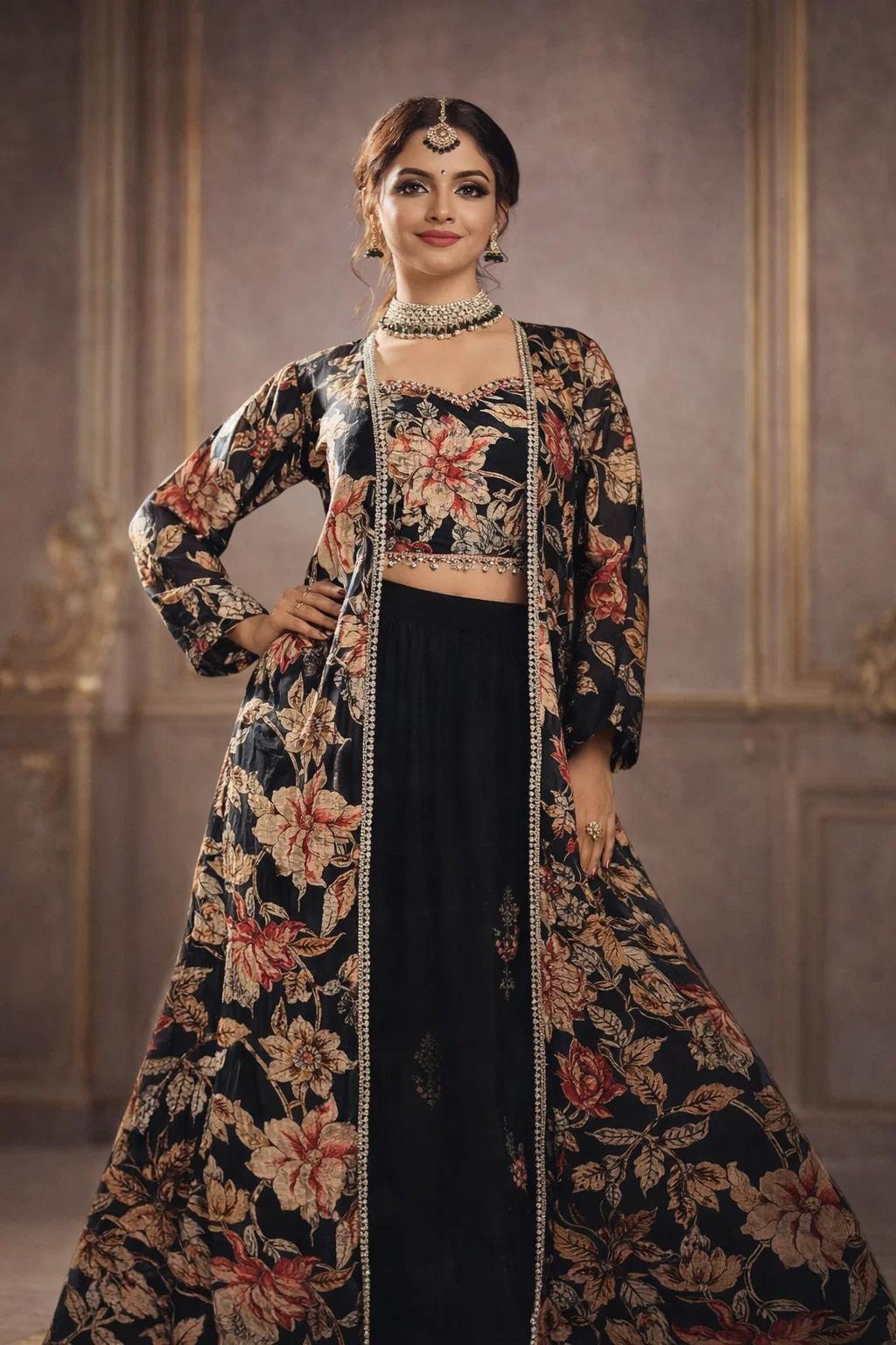 Product Name: Timeless Elegance Floral Black Lehenga Set